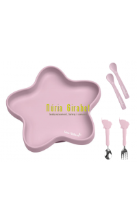 plat silicona + 2 culleres + coberts inox rosa