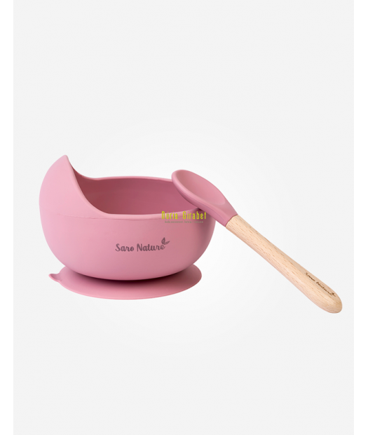 bol de silicona rosa + cullera