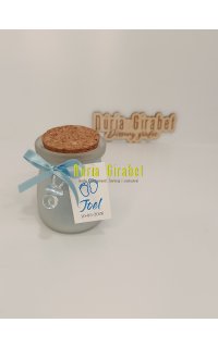 detalle de bautizo - vela con vasito cristal azul