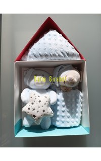 caseta regal: manteta + peluix + doudou color blau