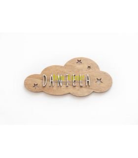placa nuvol de fusta natural amb nom