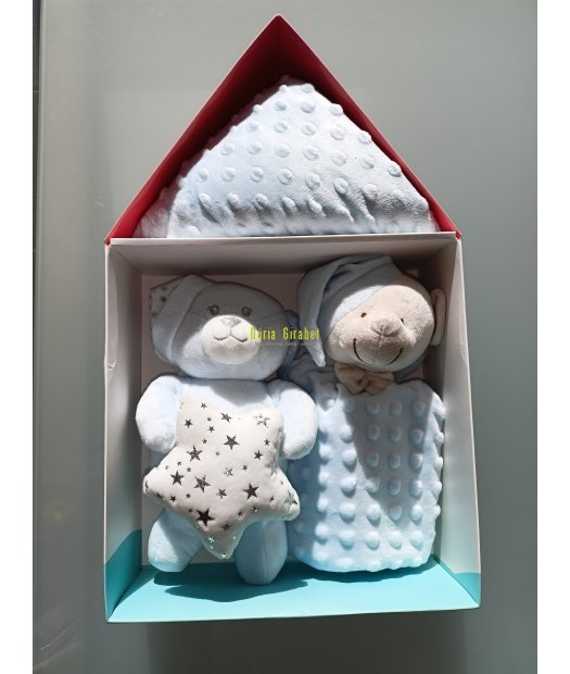 caseta regal: manteta + peluix + doudou color blau