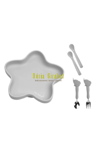 plat silicona + 2 culleres + coberts inox gris