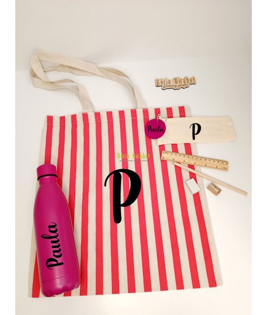 bossa de tela ratlles fuxia + complements