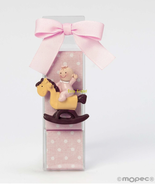 detall de bateig - iman pita amb caixeta 3 bombons rosa