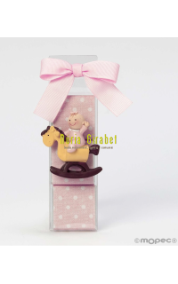 detall de bateig - iman pita amb caixeta 3 bombons rosa