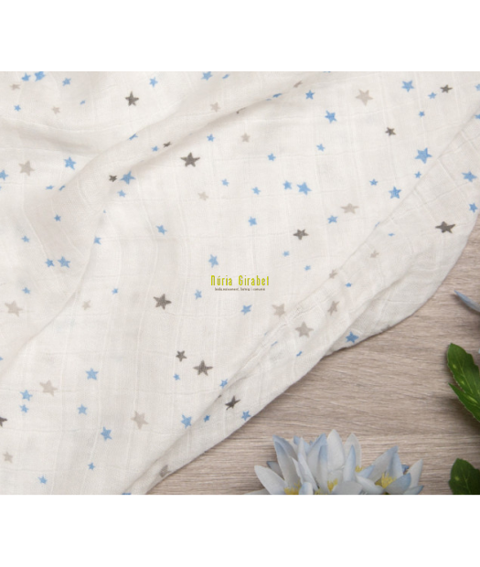 muselina estrellitas azul-gris de kiok