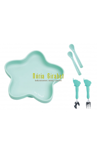 plat silicona + 2 culleres + coberts inox menta