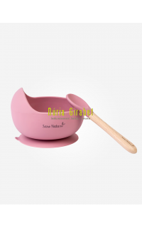 bol de silicona rosa + cullera
