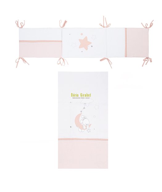 edredo + protector cuna, lluna rosa de bimbi