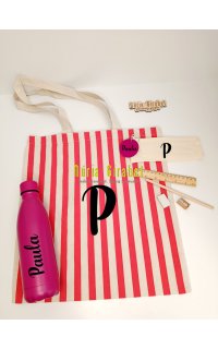 bossa de tela ratlles fuxia + complements